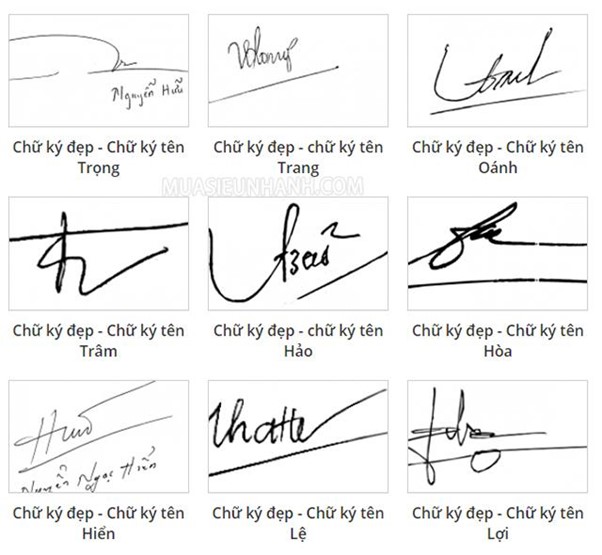 Các chữ ký đẹp bằng tên được nhiều người sử dụng nhất